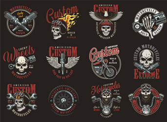 Motorcycle Skull Prints - Vintage Style Vector Image