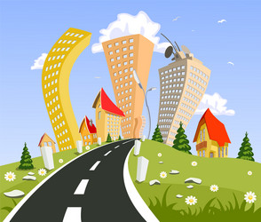 City surrounded nature landscape vector