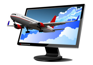 flat computer monitor with passenger plane vector