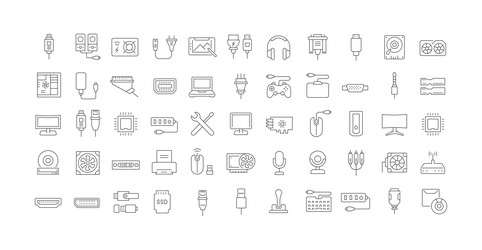 set of linear icons upgrading computer vector image