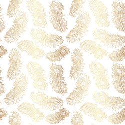 Gold peacock feather seamless pattern on white vector