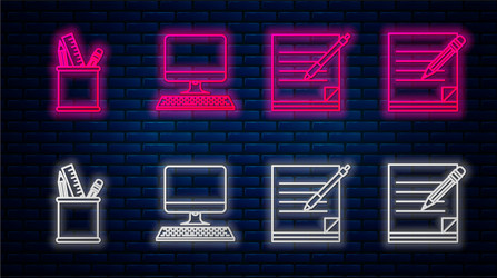 Set line computer monitor with keyboard blank vector