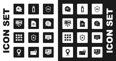 set shield and eye house with scan server data vector image
