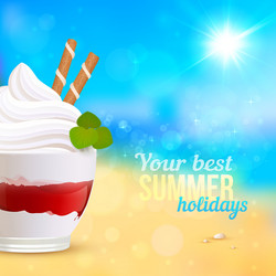 sweet creamy desert on seascape background vector