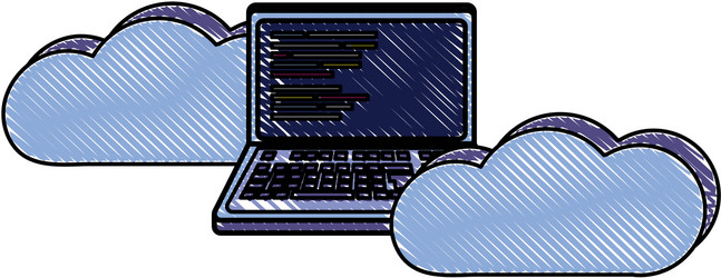 grated data cloud with laptop and code programming vector image