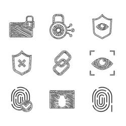Set chain link system bug fingerprint eye scan vector