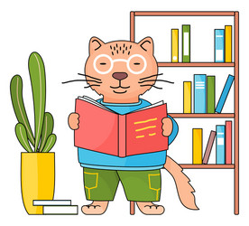 Cartoon animal student or teacher smart cat vector