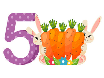 Number 5 five for kids learn count with bunnies vector