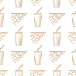 Pizza slice soda cold drink paper cup outline vector