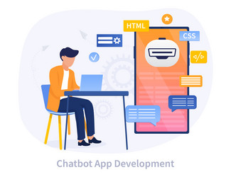 software developer writing a code for chatbot vector