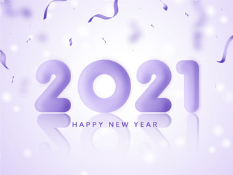 3d render glossy 2021 number with confetti vector