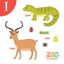 letter i cute animals funny cartoon Vector Image