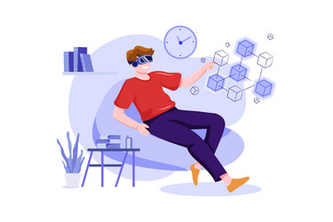 man working on blockchain technology vector