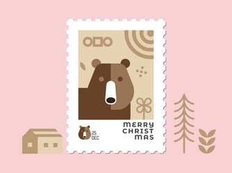 Cute Brown Bear Christmas Stamp Vector Image