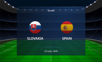 Slovakia vs spain football scoreboard broadcast vector