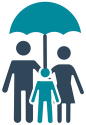 Family with umbrella silhouette style icon vector