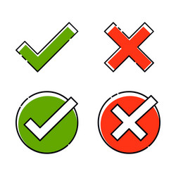 green tick and red cross set right or wrong true vector