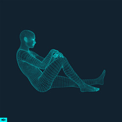 man in a thinker pose 3d model of grid vector image
