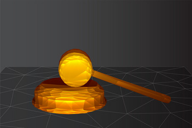 Virtual 3d judge s hammer are on table vector