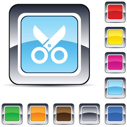 scissors square button vector image