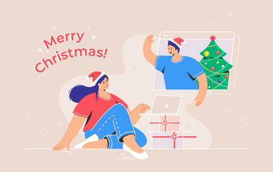 Merry christmas congratulation via video call vector