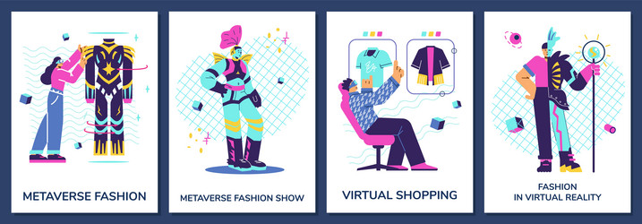 Metaverse fashion show and virtual reality posters vector