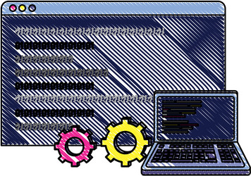 grated laptop and website with data program code vector image