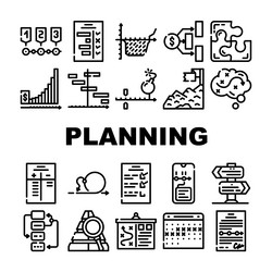 Planning startup project strategy icons set vector