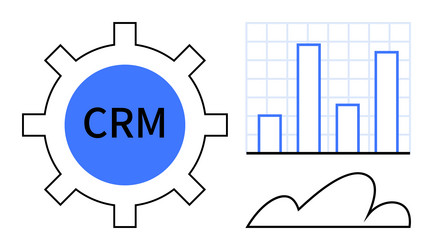 crm gear with bar chart and cloud representing vector image
