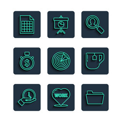Set line clock heart with text work document vector