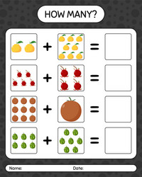 How many counting game with fruit worksheet vector