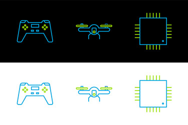 set line processor with microcircuits cpu gamepad vector image