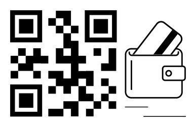 qr code and wallet with credit card visualization vector image