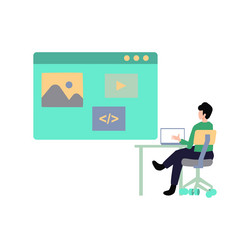a guy is working on web page coding vector image