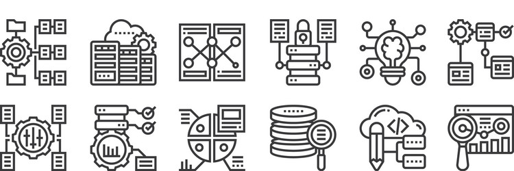 12 set linear data analytics icons thin vector image