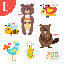 letter b cute animals funny cartoon Vector Image