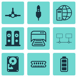 set of 9 computer hardware icons includes vector image