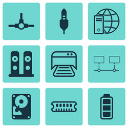 Set of 9 computer hardware icons includes vector