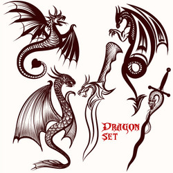 Dragon Motif Tattoo Set Vector Image