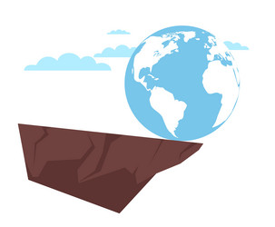 globe is hovering on edge of precipice vector image