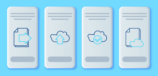 Set line cloud upload with check mark next page vector