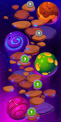 game ui level map with space planets rocks path vector image