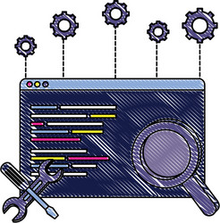 grated website code program and magnifying glass vector image