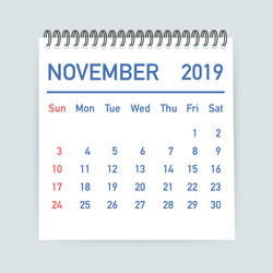 november 2019 calendar leaf in flat vector