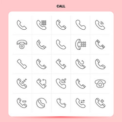 Outline 25 call icon set line style design black vector