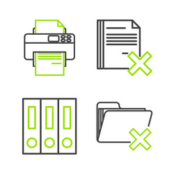 Set line delete folder office folders with papers vector