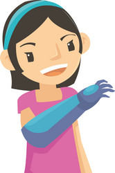 A cute girl look happy even though with robot arm vector