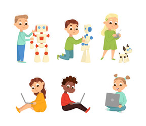 cute little kid programming and creating smart vector image
