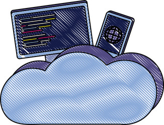 grated computer and smartphone with cloud data vector image