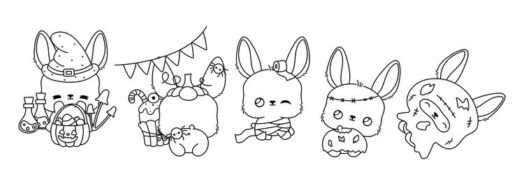 Halloween kawaii hare for coloring page Royalty Free Vector